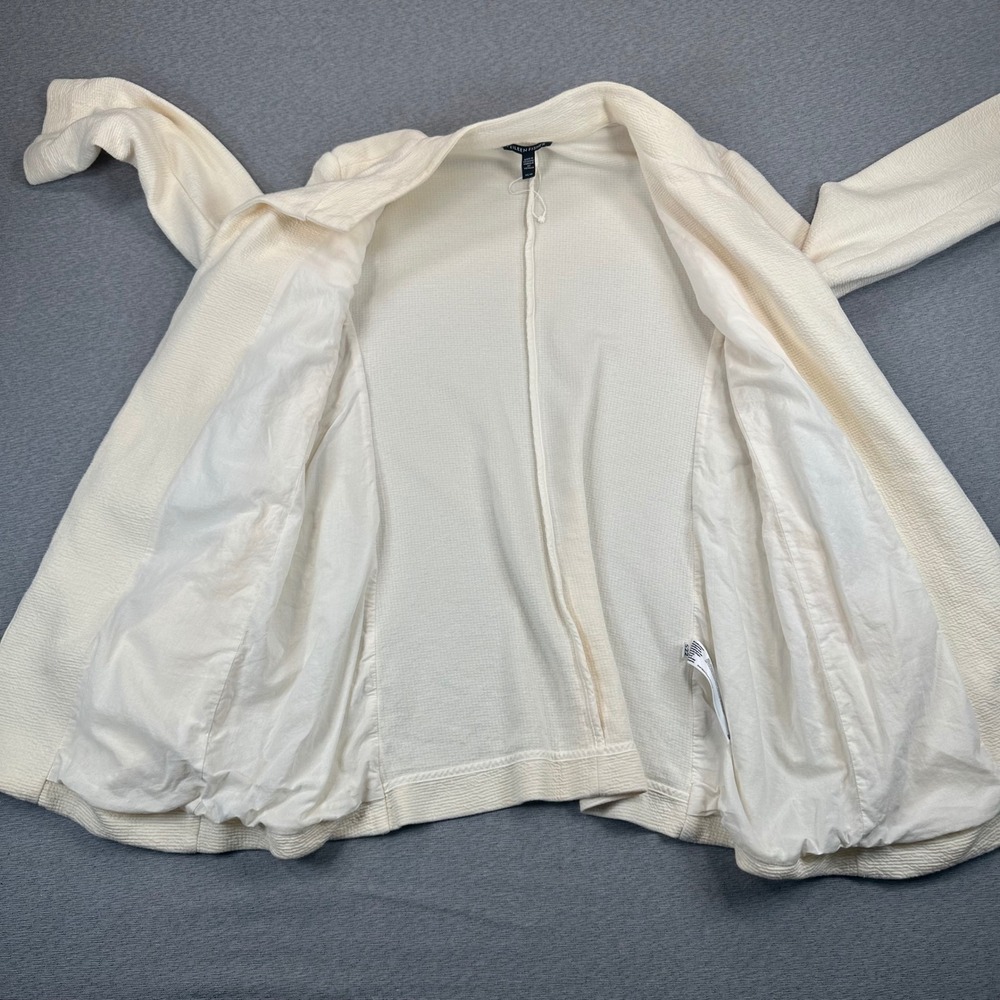 Eileen Fisher Cardigan Womens XS Cream Textured Cotton Stand Collar Open Front - Picture 7 of 10